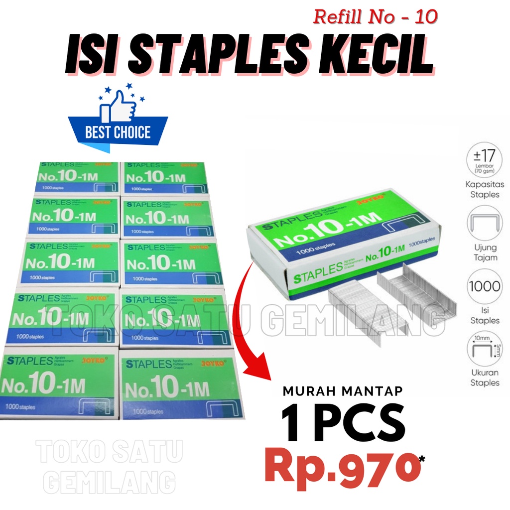 

ISI STAPLES KECIL NO.10 - REFILL STAPLER HD HD10D - STAPLES JOYKO - 1 PCS - TOKO GEMILANG