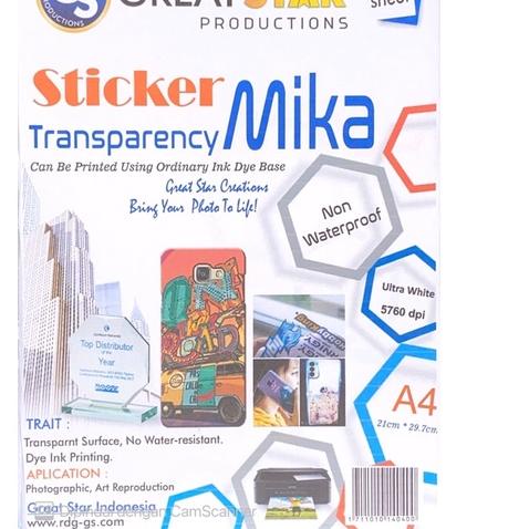 

12.12 Fasion sale STICKER TRANSPARANT MIKA/STICKER PET FILM A4/20 lembar(for dye ink) buruan