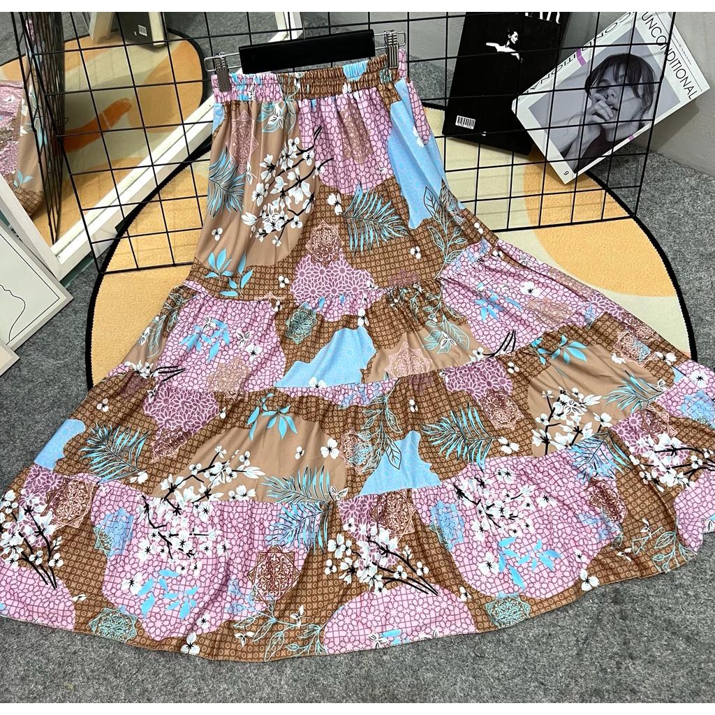 NEW!!! Long skirt korean style | rok beraksen 4 susun motif bunga sakura | rok panjang wanita muslim