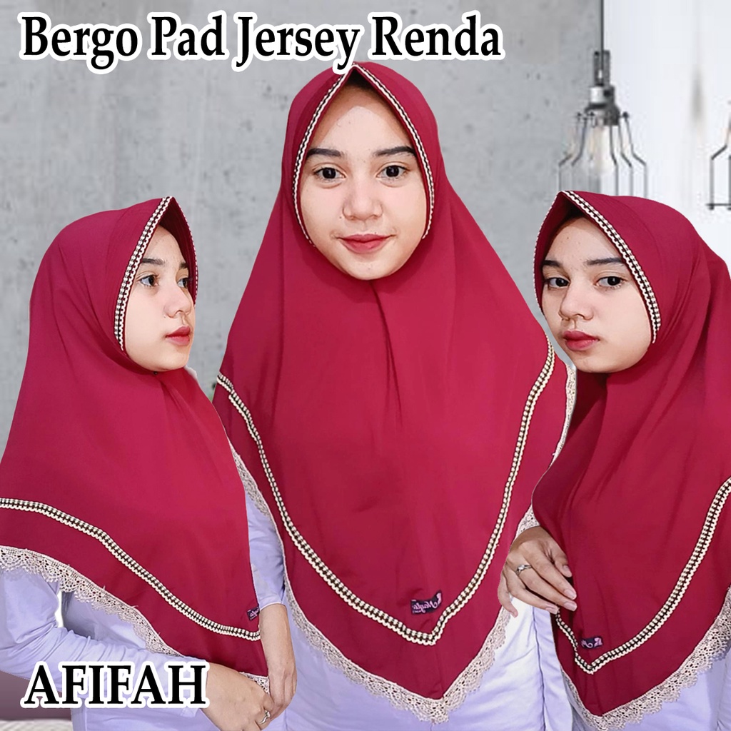 Bergo Jersey Jilbab Instan Model afifah renda import jersey premium / jilbab instan afifah renda imp