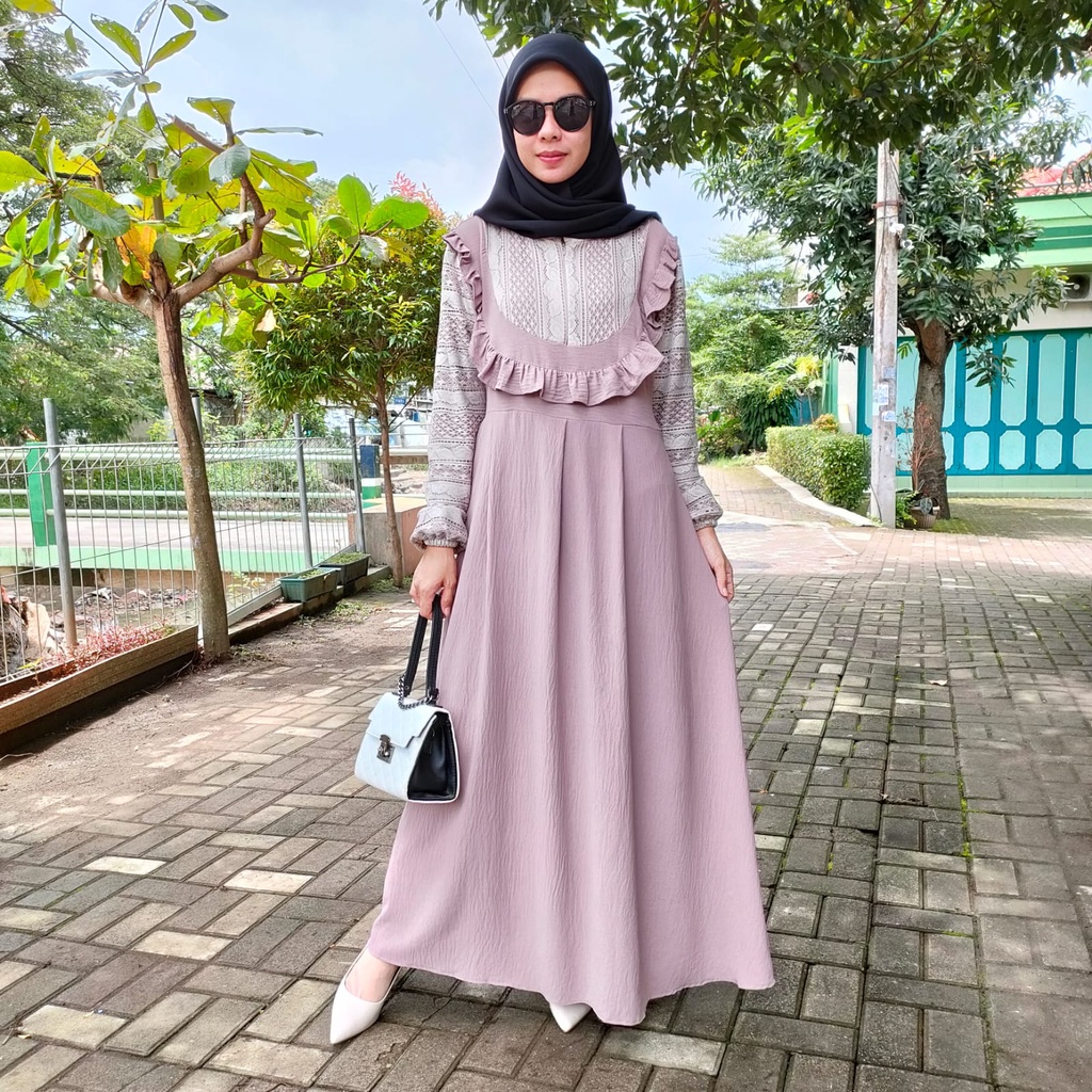 Gamis dress Terra Crinkle Airflow  Mix Renda Premium Terbaru