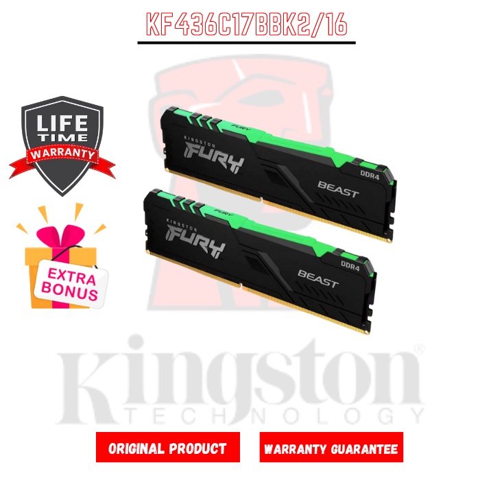 RAM Kingston Fury Beast 16GB 2x8GB DDR4 KF436C17BBK2/16 PC3600 Mhz