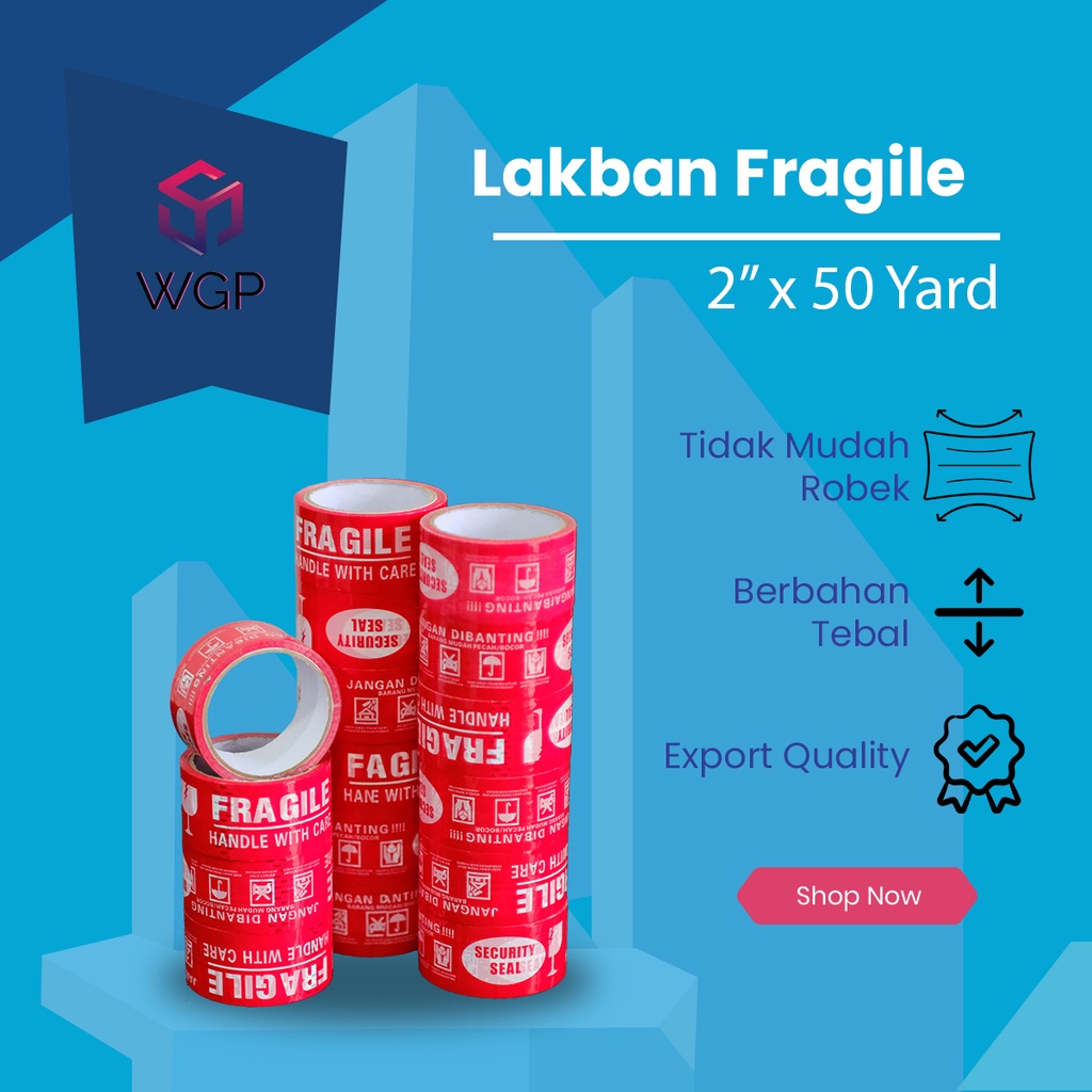 

PACKING LAKBAN FRAGILE ISOLASI LEM SELOTIP WARNA MERAH TAPE ONLINE SET