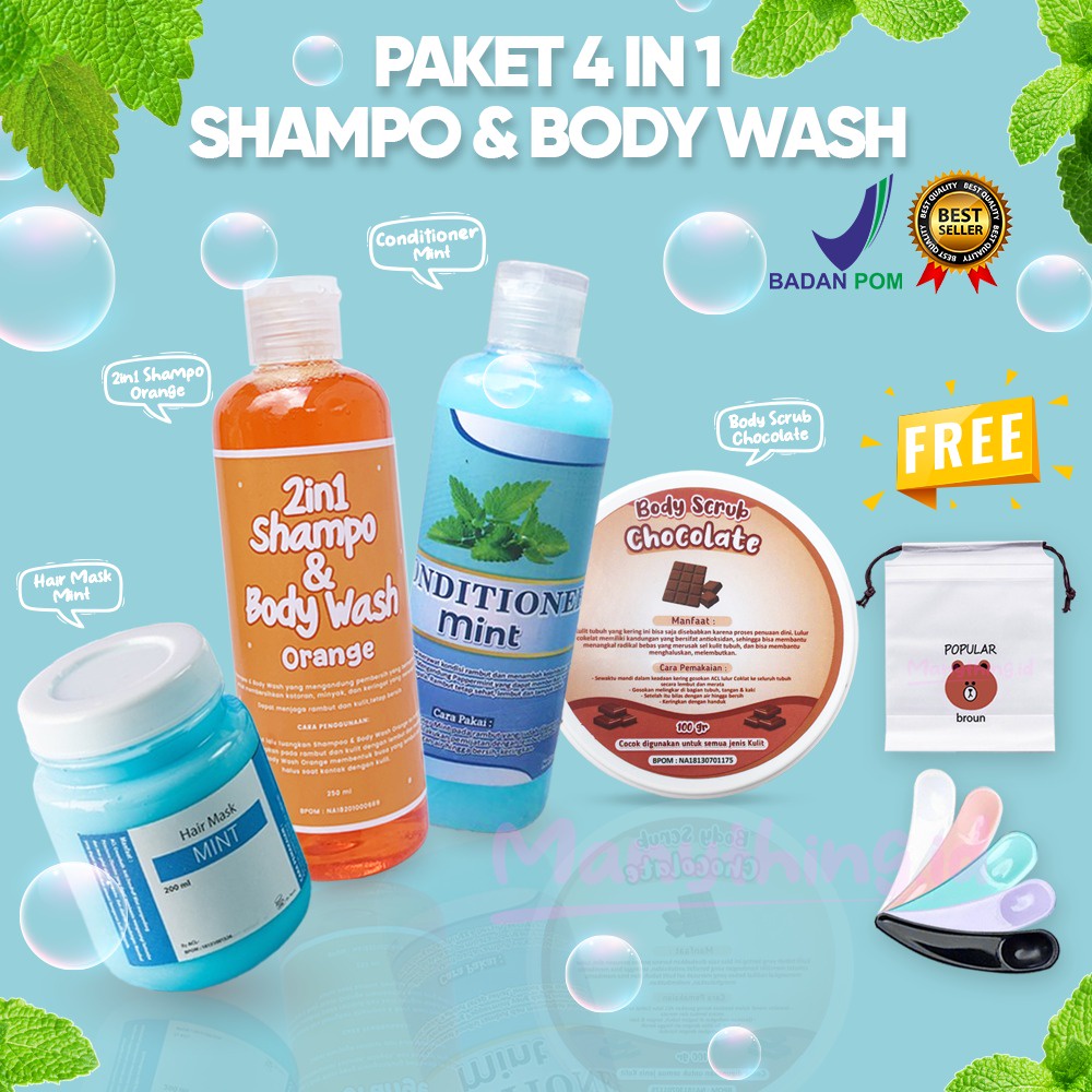 [BPOM] PAKET SHAMPOO &amp; BODY WASH 4IN1 - PAKET SHAMPOO &amp; BODY WASH - HAMPERS SHAMPOO &amp; BODY WASH FREE POUCH - HAMPERS SHAMPOO &amp; BODY WASH ISI 4 PCS