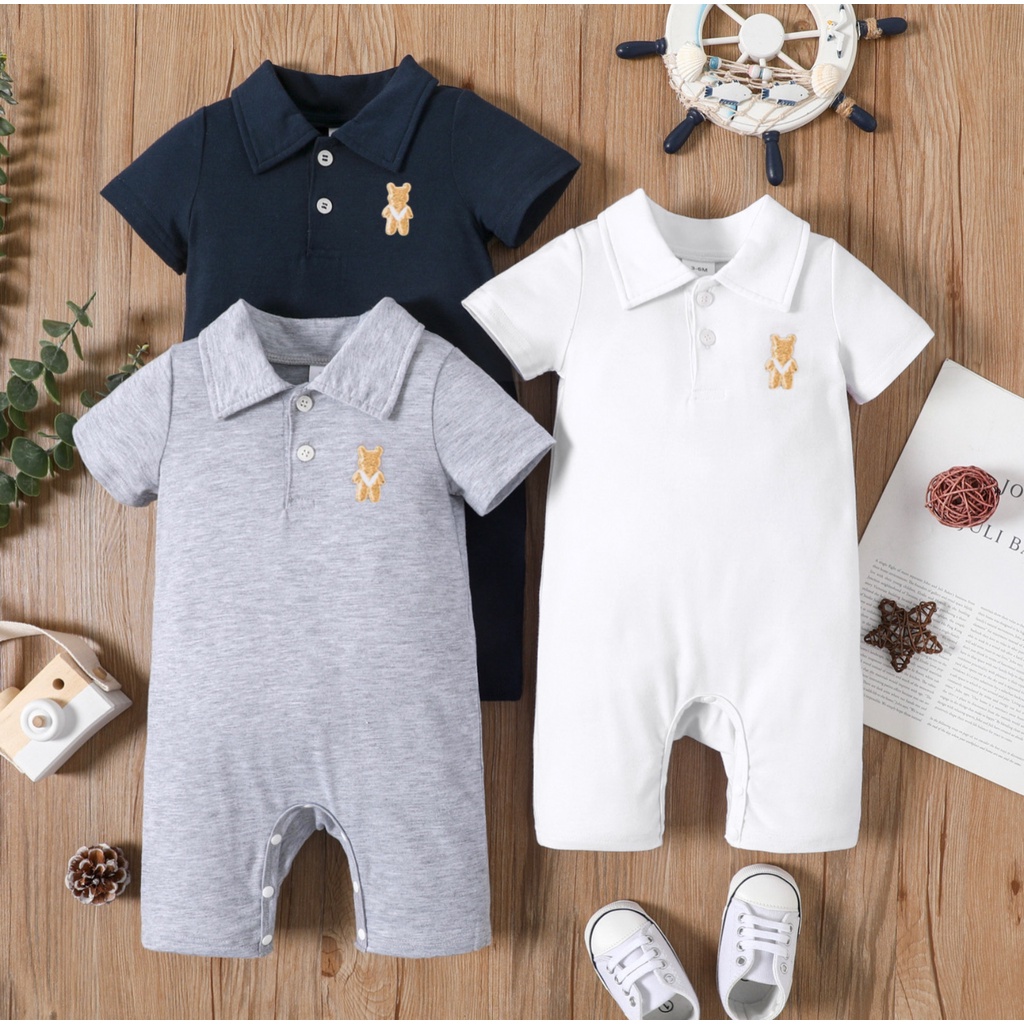 BabyGo Romper Bayi Kerah Bordir Bear / Baju Bayi Romper kerah Bordir SNI 100% cotton