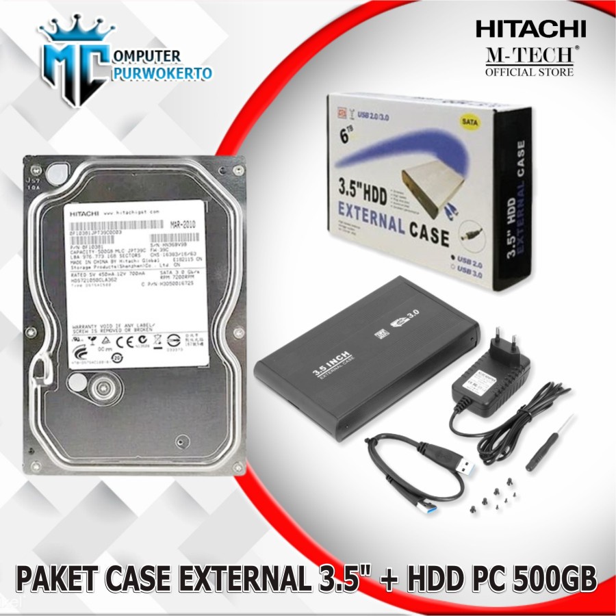 HDD HARDISK PC INTERNAL 500GB PLUS HDD CASE EXTERNAL 3.5 INCH USB 2.0