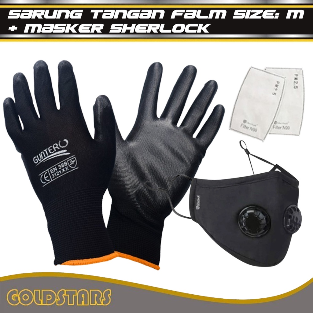 Sarung Tangan Safety Latex Hitam GT-1001 Sarung Tangan Kerja + Masker Sherlock N99