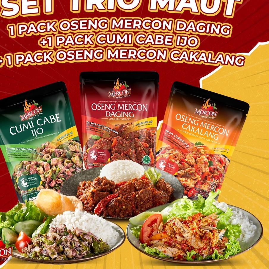 

☂ Mercon Merah Putih - Set Trio Maut || Oseng Mercon Daging + Cumi + Cakalang ☉