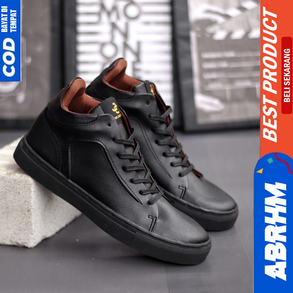 Sepatu Pria Kasual Sneakers Hitam Polos Kerja Kuliah Abrhm Pred