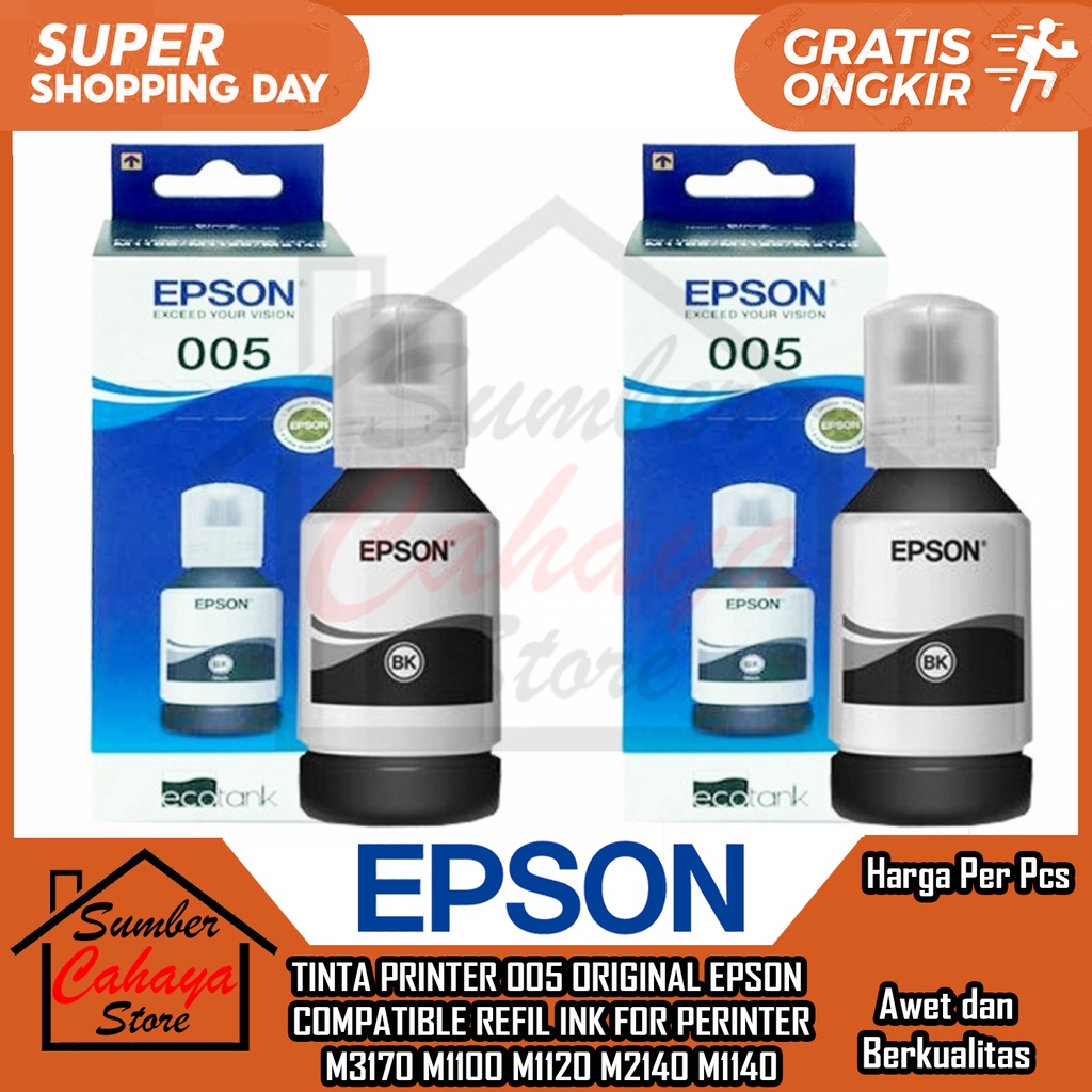 EPSON TINTA 005 BLACK FOR PRINTER M3170 M1100 M1120 M2140 M1140 ORIGINAL HITAM ISI ULANG EPPSON PERI