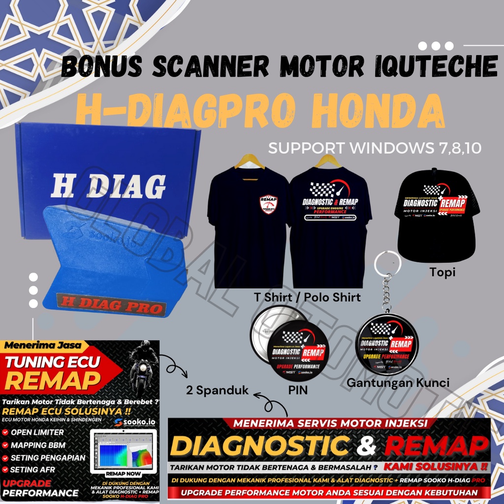 Scanner Motor Injeksi HONDA H-DIAG PRO +REMAP EXPERT - Alat Remap Flash ECU Standar + Scan Tools Ter