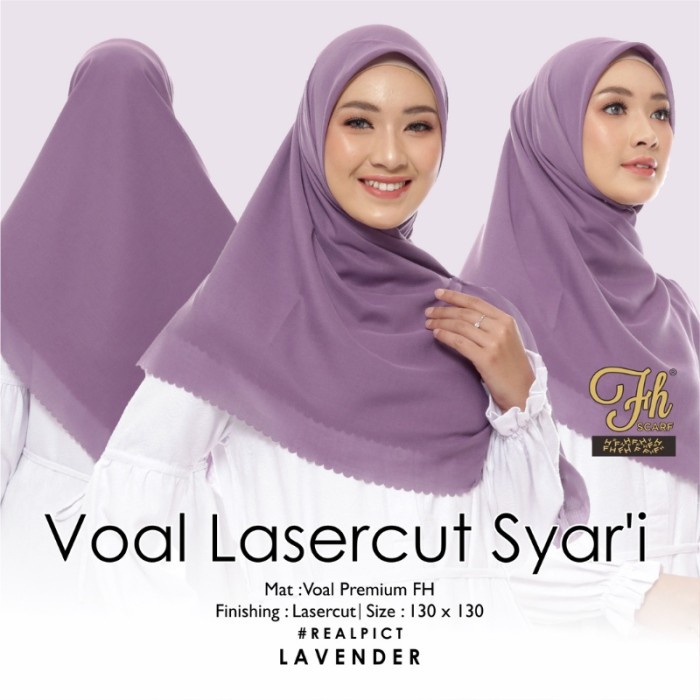 MURAH Hijab Segi Empat Polos Lavender Voal Lasercut Syari FH Scarf Original