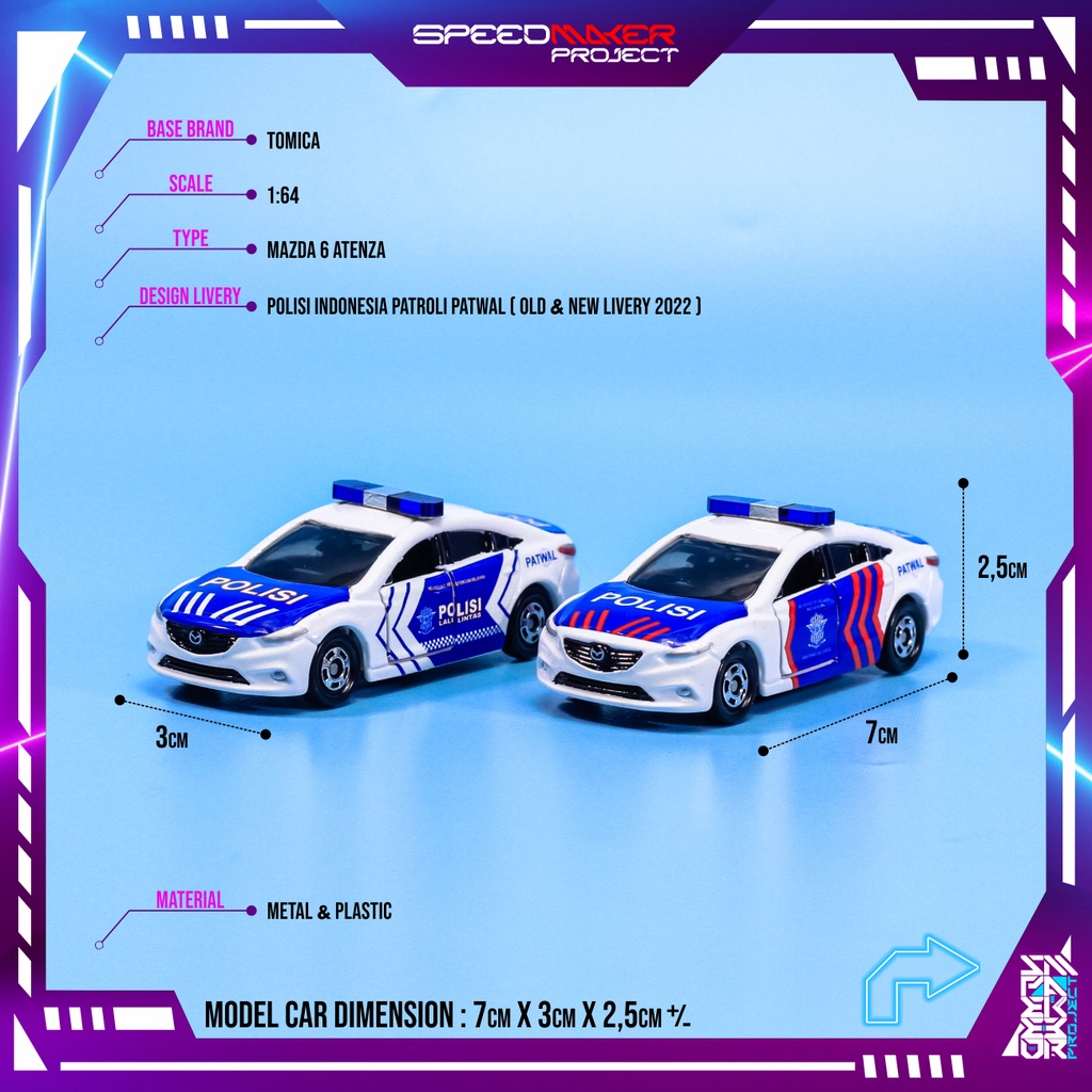 Tomica Custom Mazda 6 Atenza Polisi Indonesia Patroli Patwal Diecast Miniatur Replika Mobil 1/64
