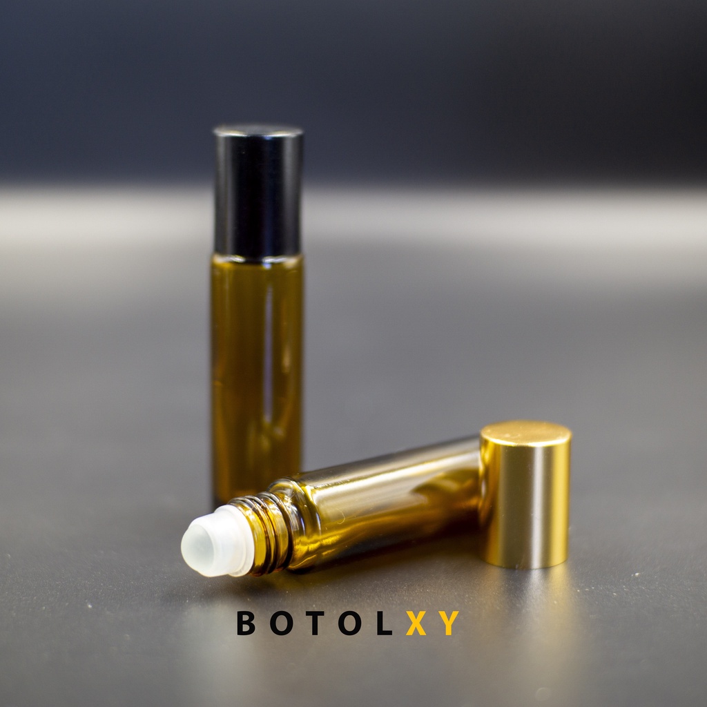 Botol Roll On 10ml Kaca TEBAL BERAT Amber / Coklat untuk Essential Oil