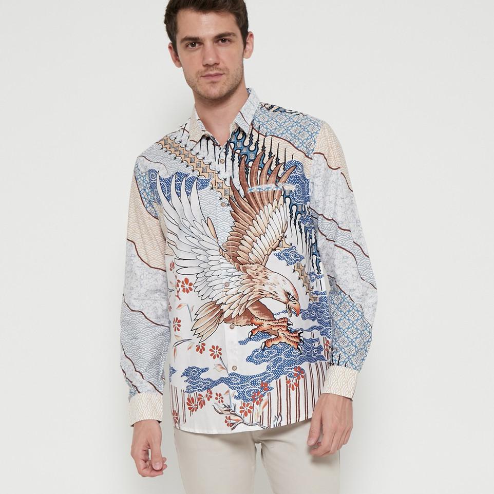 Terbaru M231 Kemeja Pria Batik Panjang Biru 1718