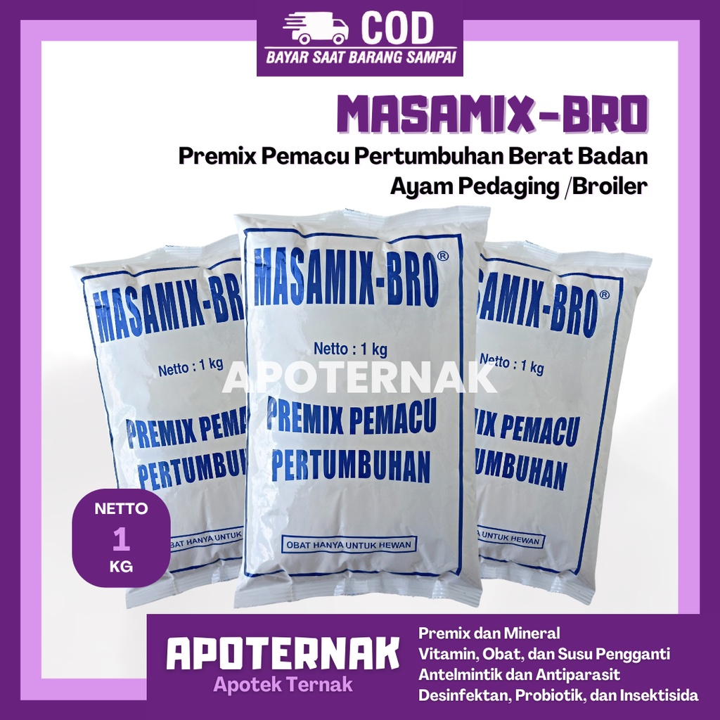 MASAMIX BRO 1 kg | Premix Broiler Pemacu Pertumbuhan Ayam Pedaging Broiler | Lebih Cepat Gemuk | Bobot Ayam Naik