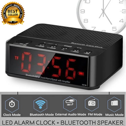 Jam Alarm Digital Dengan Speaker Bluetooth KD66 LED FM Radio Jam Meja Kamar Weker Waker Minimalis