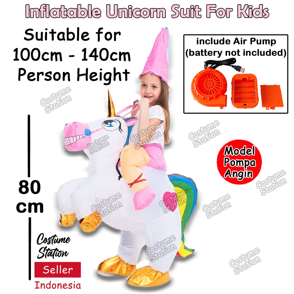 Kostum Unicorn Back Ride / Costume Kuda Poni Pegasus Inflatable pompa angin anak