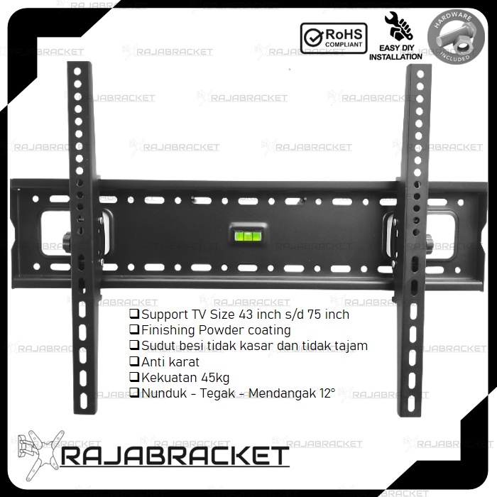 Bracket Braket Breket Briket TV 42 43 50 55 60 65 70 75 inch, Premium Waterpass Nunduk dangak