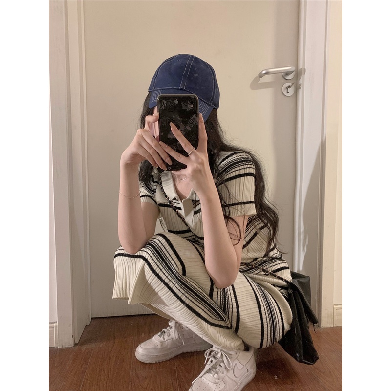 Red Rok rajutan kecil harum retro wanita musim panas pinggang slimming slim polo dress mid-length casual skirt skirt