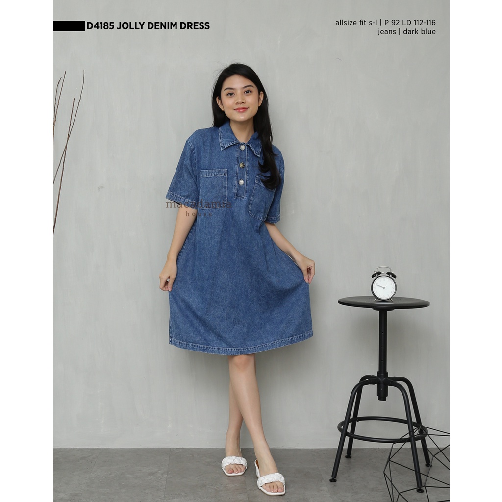Macadamia House - D4185 Jolly Denim Dress - DRESS MIDI - FORMAL CASUAL JEANS