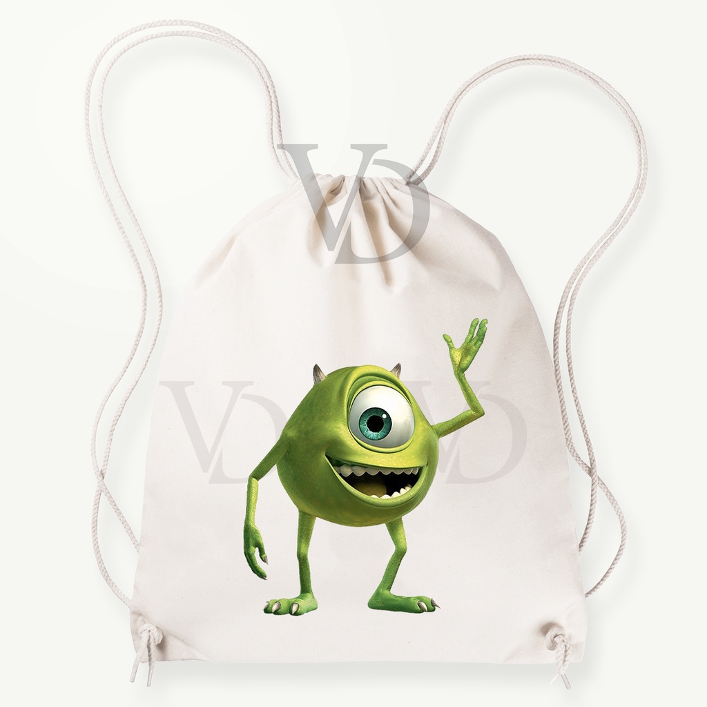 tas serut monster inc pixar disney edisi mike / tas belanja / stringbag canvas / tas kanvas