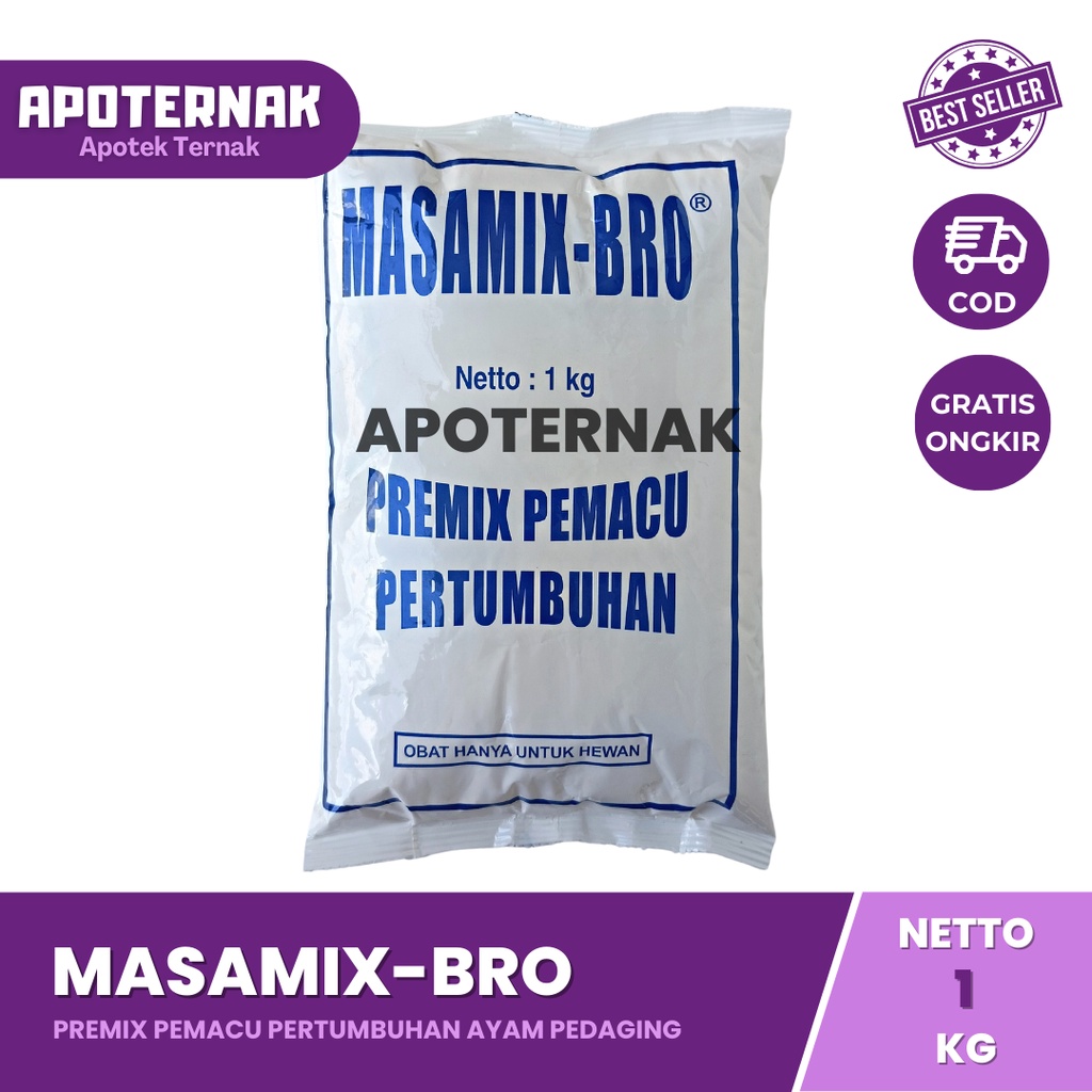 MASAMIX BRO 1 kg | Premix Broiler Pemacu Pertumbuhan Ayam Pedaging Broiler | Lebih Cepat Gemuk | Bobot Ayam Naik