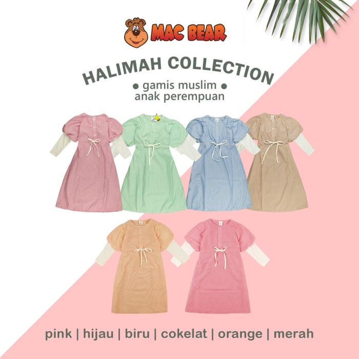 MacBee Baju Anak Perempuan Gamis Anak Muslim Halimah Free Hijab