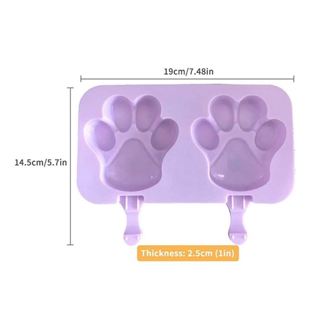 Cetakan Es Krim 2 Hole Silicone Mold Dessert Dog Paw with 50 Sticks - JSC84 - Purple