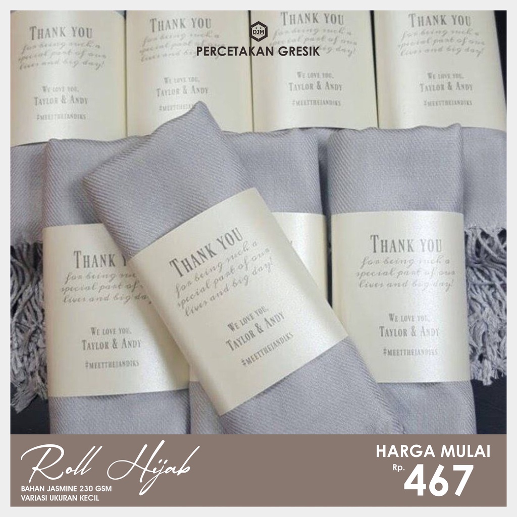 

Cetak Label Hijab Roll Hijab Packaging Hijab Custom Desain Bahan Jasmine 230 gsm Glosy Variasi Roll Kecil