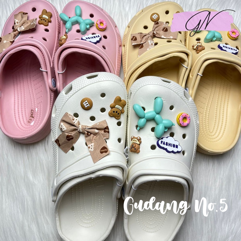 GN-X805-1 2 &amp; 4 Sandal Baim EVA Rubber Motif Cartoon Fashion Wanita Terbaru Import Jelly dengan Jibbitz