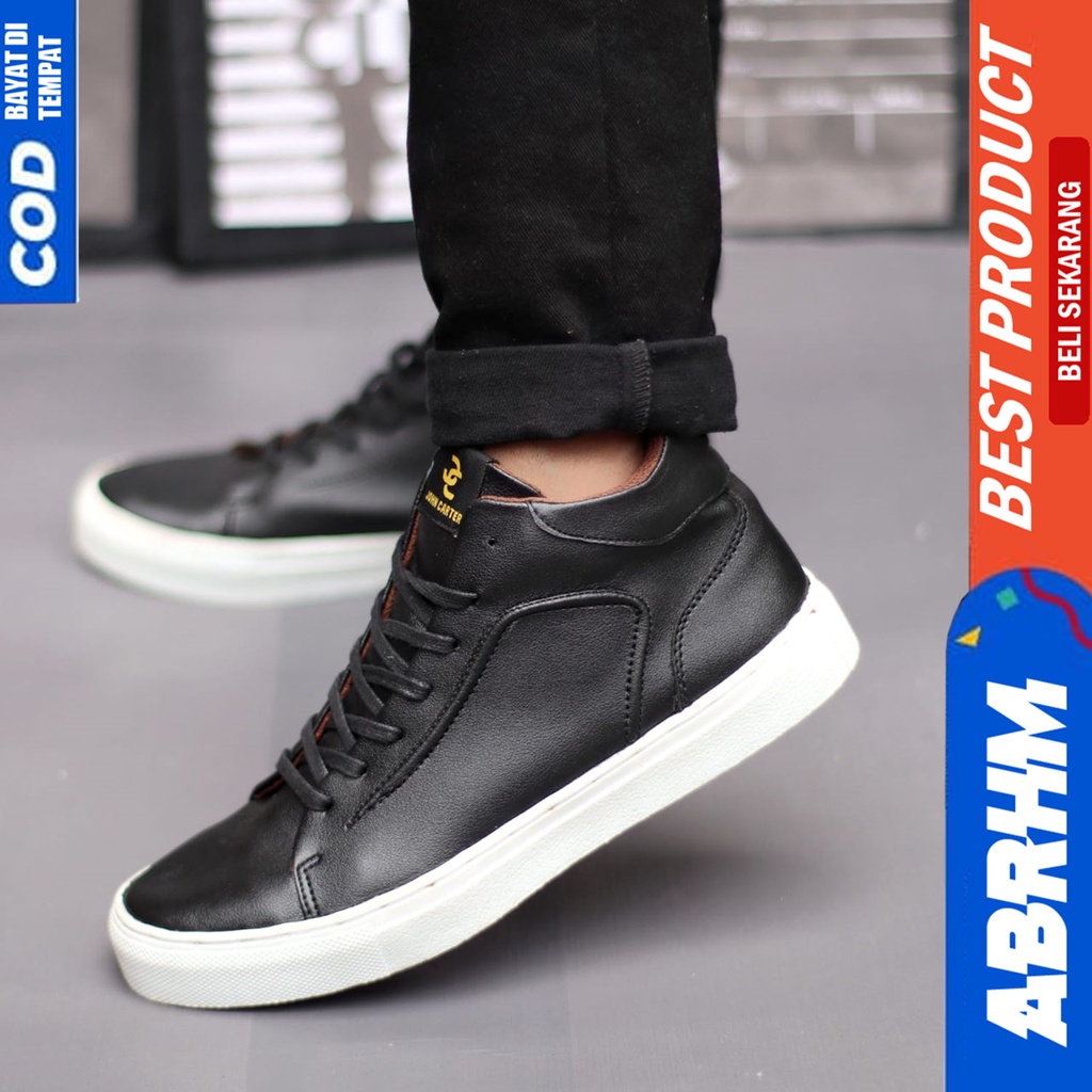 Sepatu Pria Kasual Sneakers Hitam Polos Kerja Kuliah Abrhm Pred