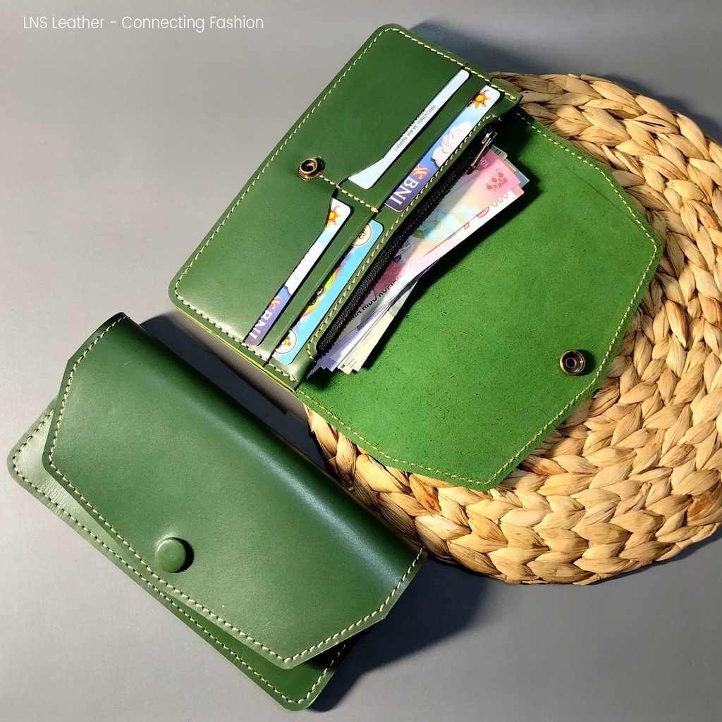 Dompet Panjang Muat HP Dompet Kulit Wanita Pria GREEN