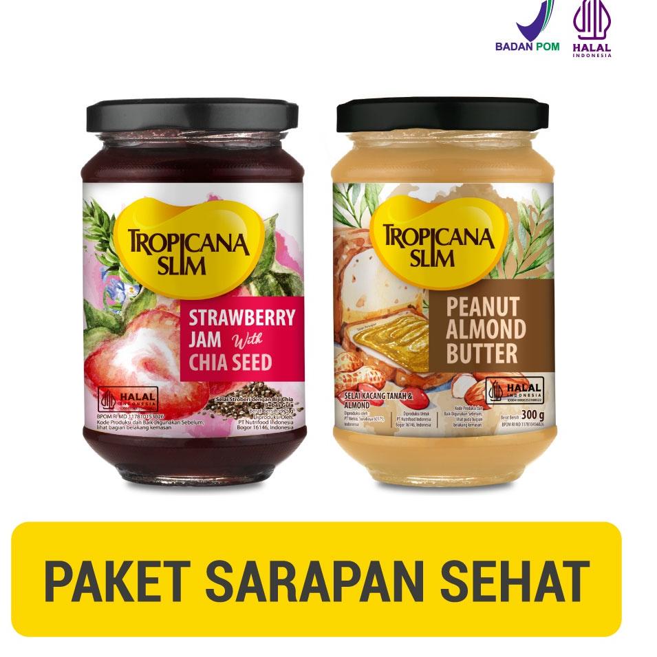 

mvp41 Duo Rasa - Tropicana Slim Peanut Almond Butter Spread Jam 300 gram & Tropicana Slim Strawberry Jam 375 gram Model Terbaru