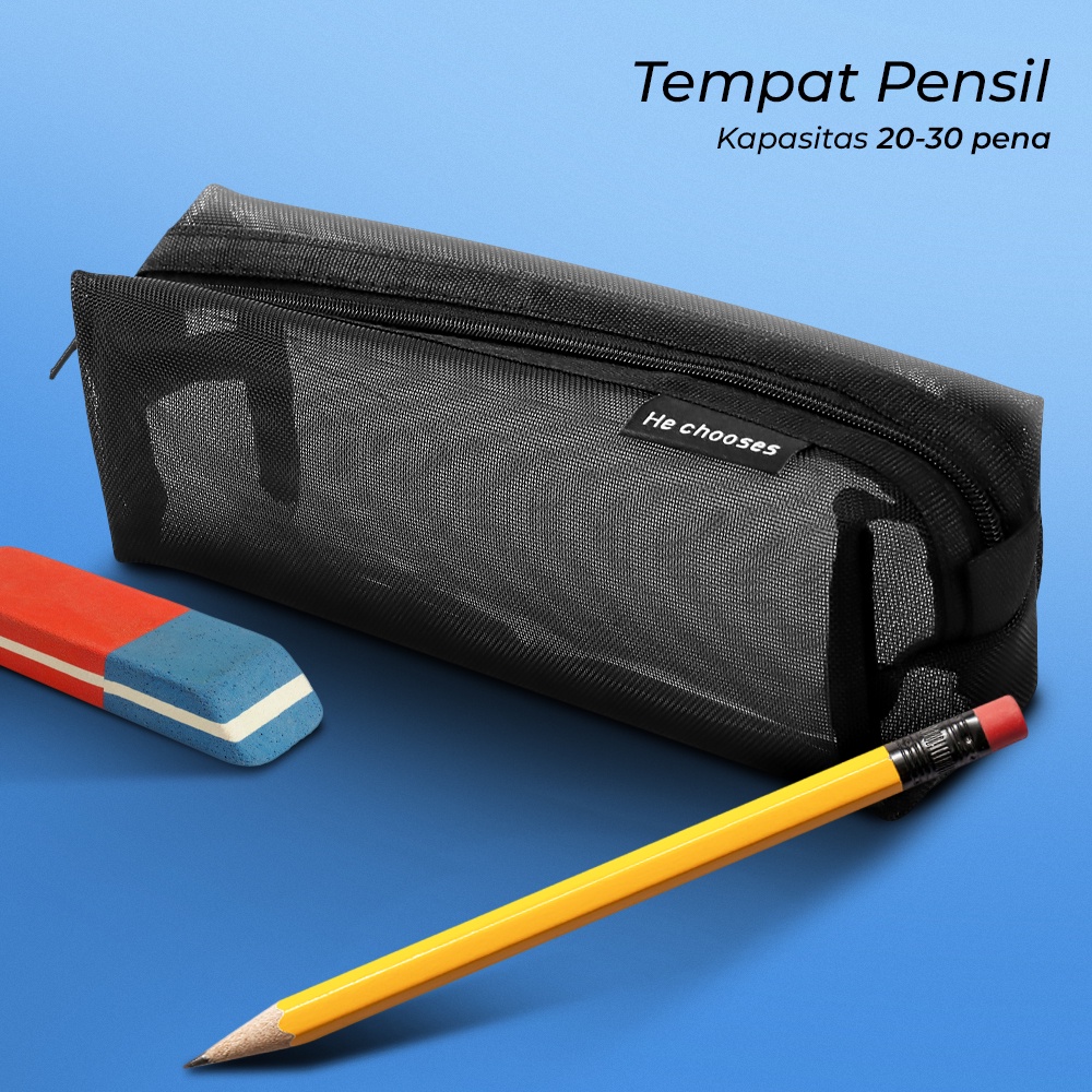 He chooses Tempat Pensil Jaring Simple Stationery Mesh Zipper Bag - 20HEC - Black