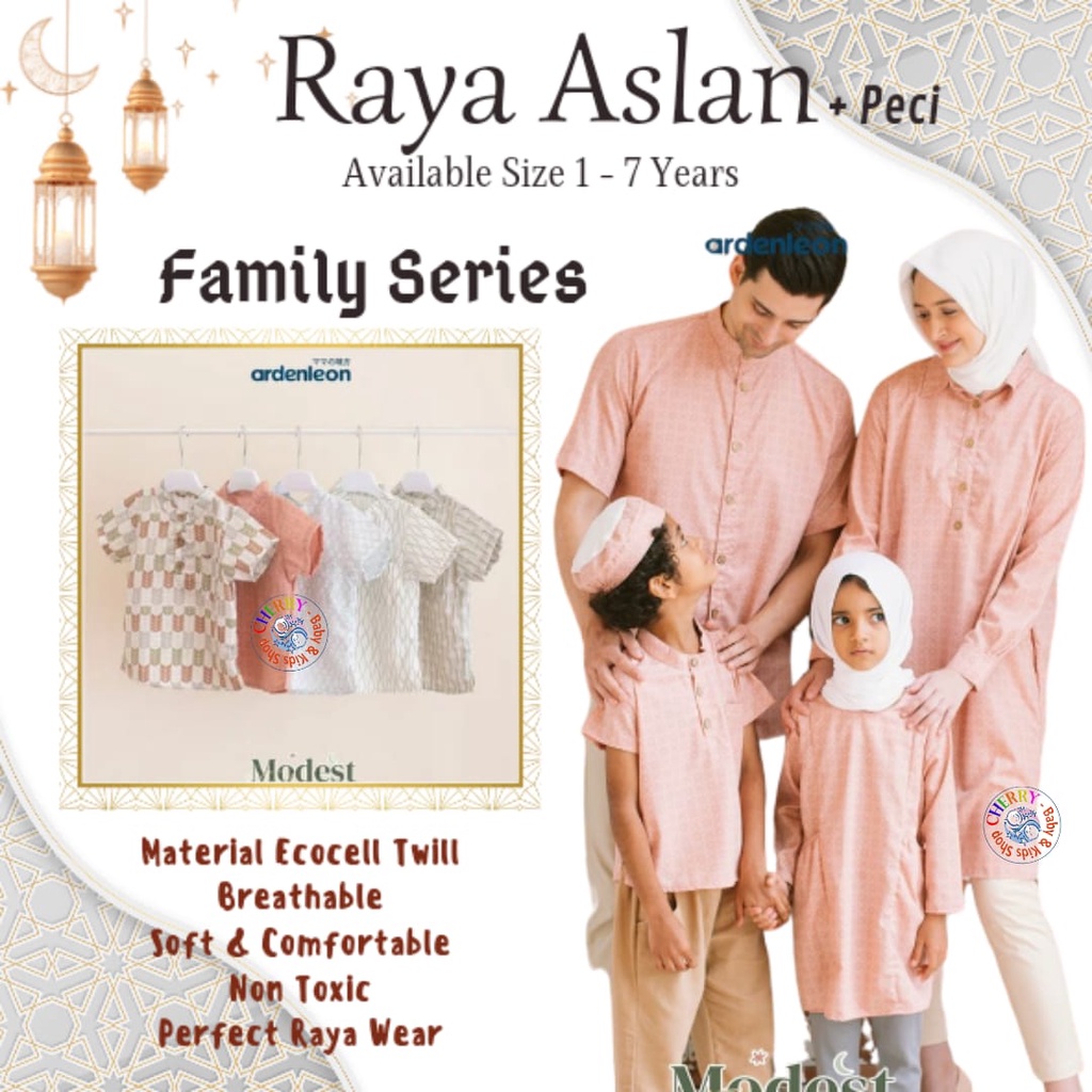 Ardenleon Aslan Raya 1-7 Tahun Family Raya Edition Atasan Koko + Peci Lebaran / Pakaian Muslim Anak Laki Laki CBKS