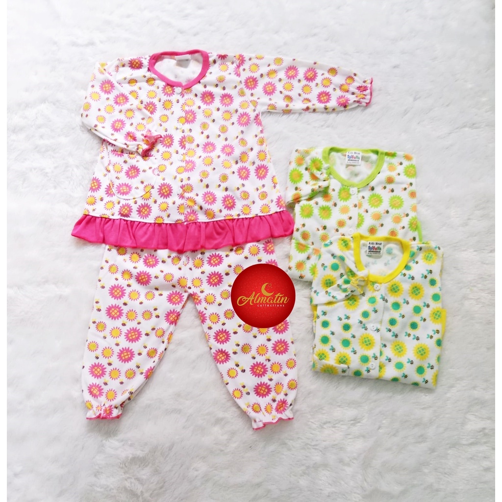 Baju Bayi setelan panjang/Piyama anak Perempuan/Baju Bayi motif bunga matahari/Baju tidur