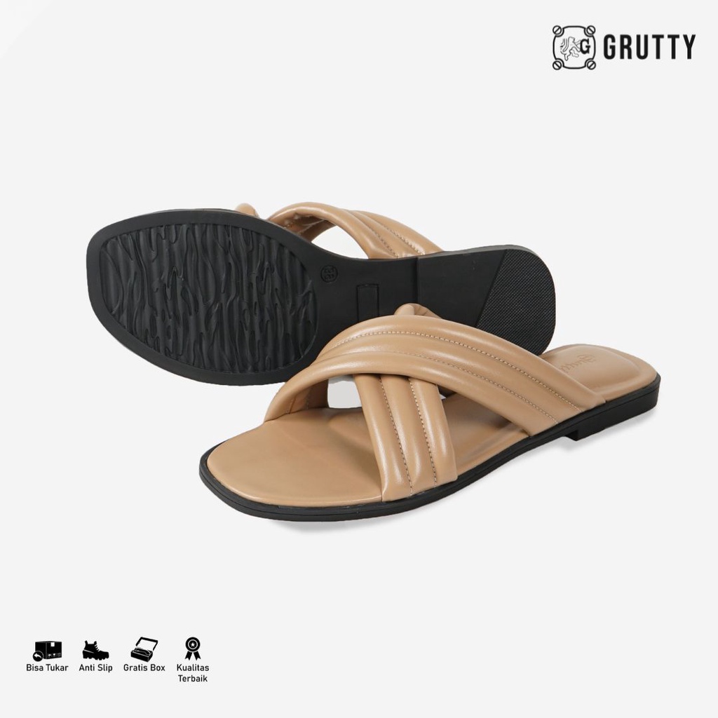 Grutty Sandal Wanita Flat Silang Sendal Teplek Super Comfy Warna Smoke