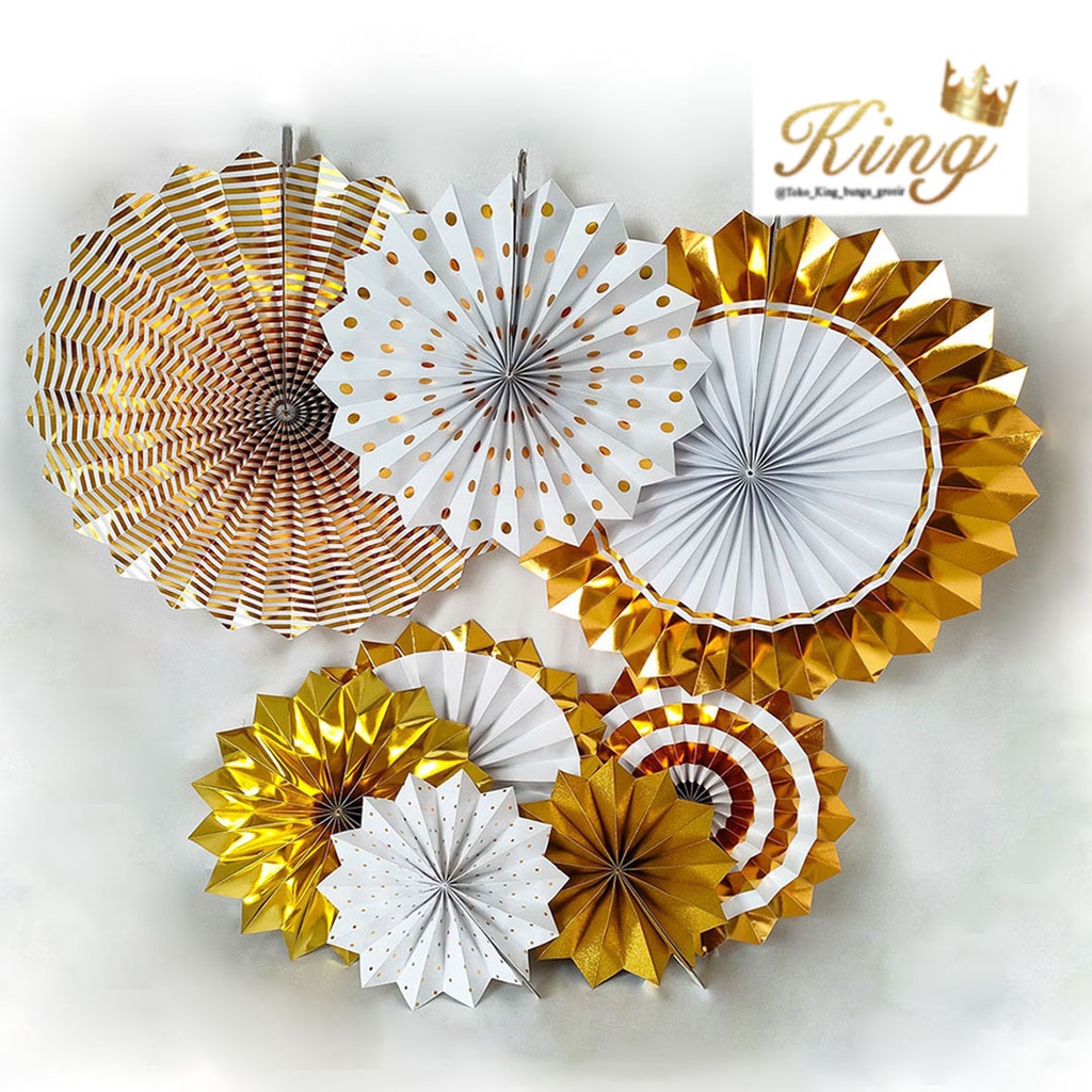 Paper Fan Gold Premium Ramadhan Decoration Lebaran Dekorasi Idul Fitri Hari Raya Hiasan Fans Bunga Kipas Gold Paper Flower