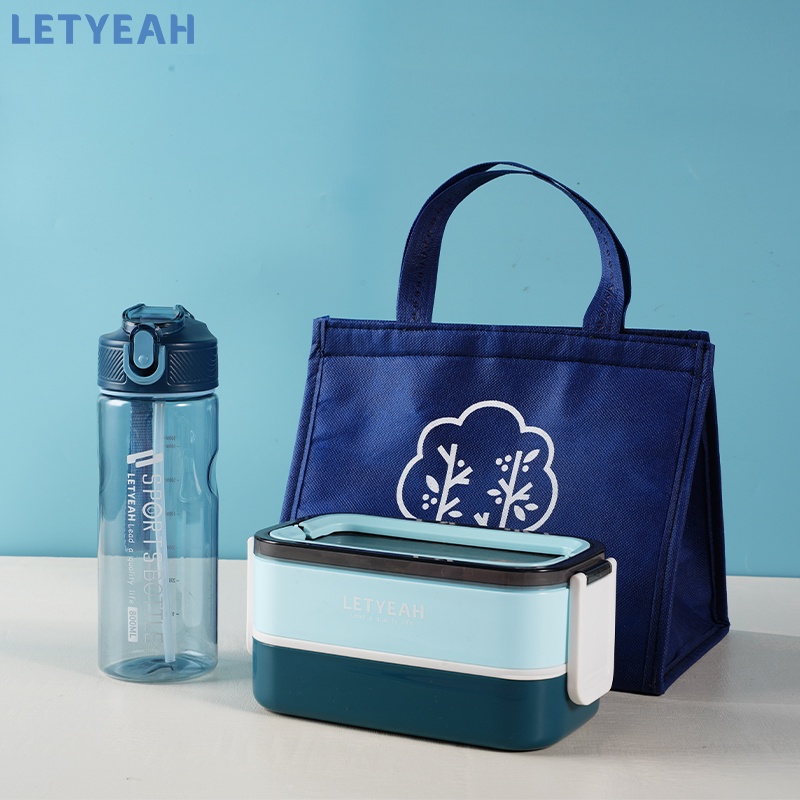 letyeah Kotak makan set dengan botol minum 800ml dan tas bekal /1600ml lunch box anti bocor/BPA free