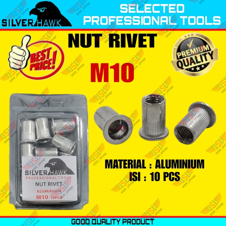 Rivet Nut M10 GALVANIS/STAINLESS STEEL/ALUMINIUM Mur Rivet Tanam Rifnut Nutsert