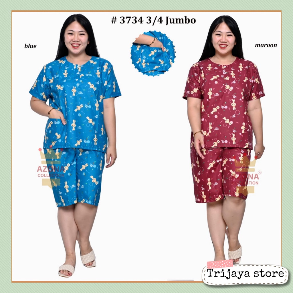 Trijaya . baju tidur wanita dewasa 3/4 jumbo karakter / piyama setelan celana pendek jumbo XXL