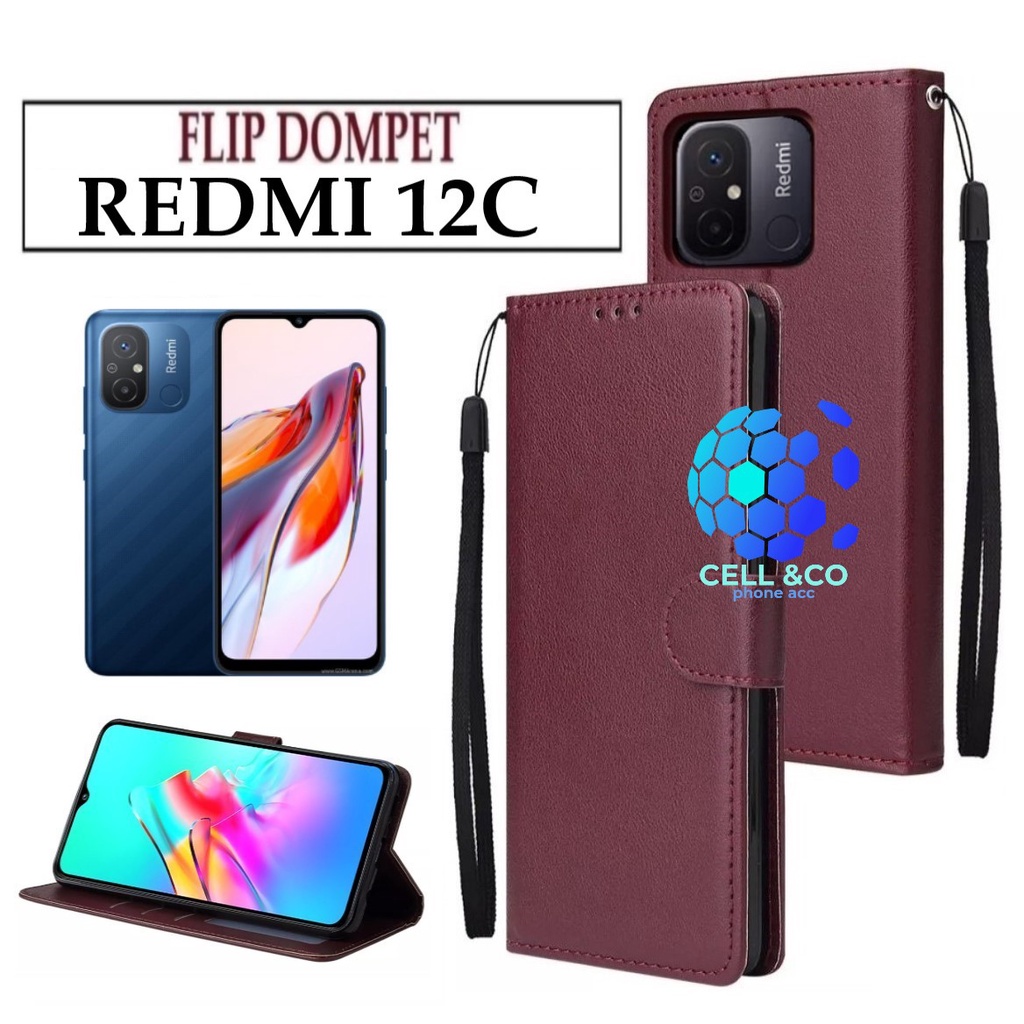 FLIP COVER XIAOMI REDMI 12C LEATHER WALLET PREMIUM FLIP CASE BUKA TUTUP KESING HP CASING FLIP CASE WALLET XIAOMI REDMI 12C