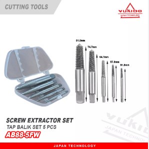 Yukido Screw Extractor Tap Balik Set 5Pcs Mata Bor Pembuka Baut Patah