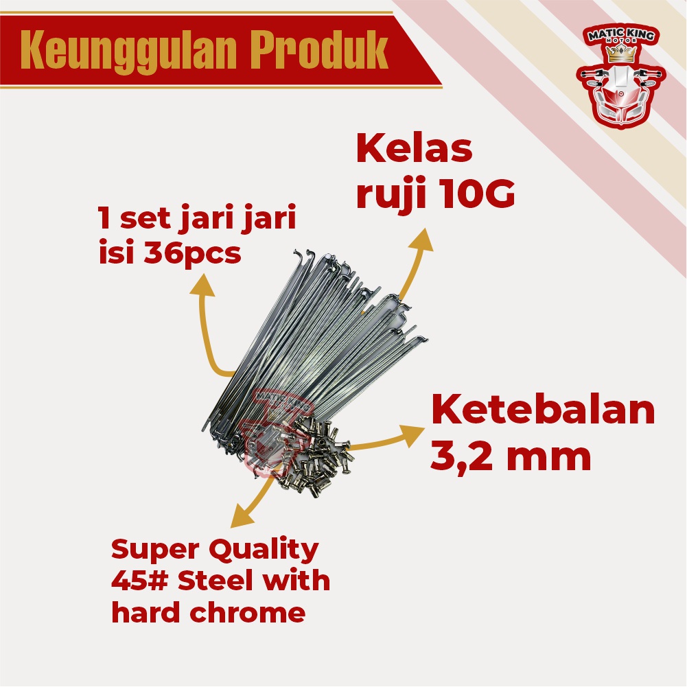 Jari jari Ruji Ring Velg 17 18 ukuran 164 Yamaha Honda Mio Nmax Fino X-Ride Jupiter Z Vega R MX RX King Fazzio Freego Gear  F1ZR GL Mega Pro Tiger Thunder Chrome Fukukawa