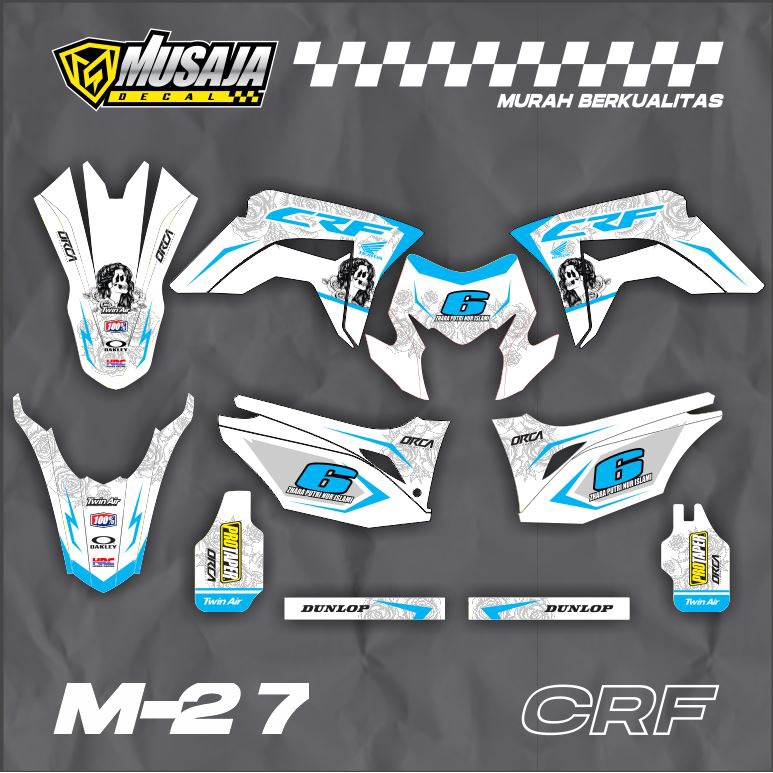 Decal CRF full body putih biru supermoto - decal stiker CRF supermoto putih keren