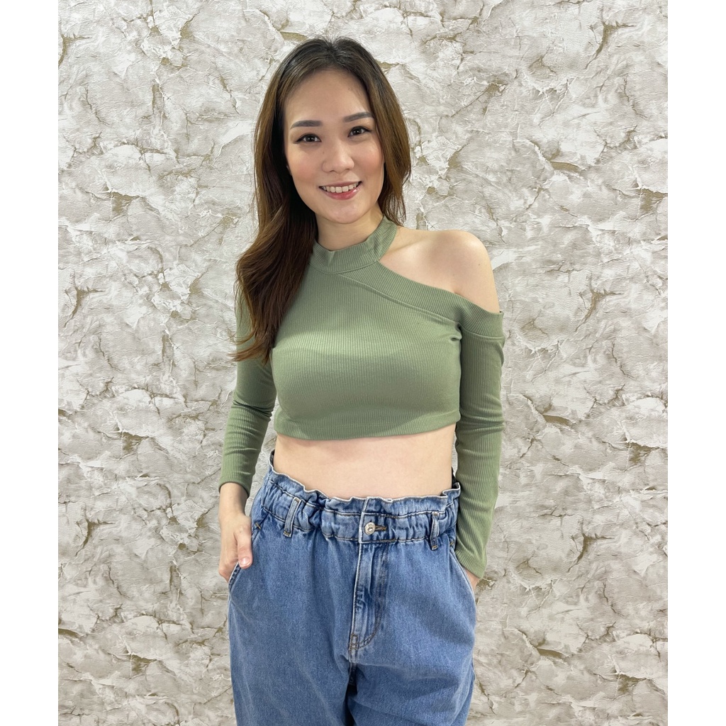 MODAVIE - MARIA CROP TOP Halter Crop Top Longsleeve Crop Tee Baju Atasan Lengan Panjang