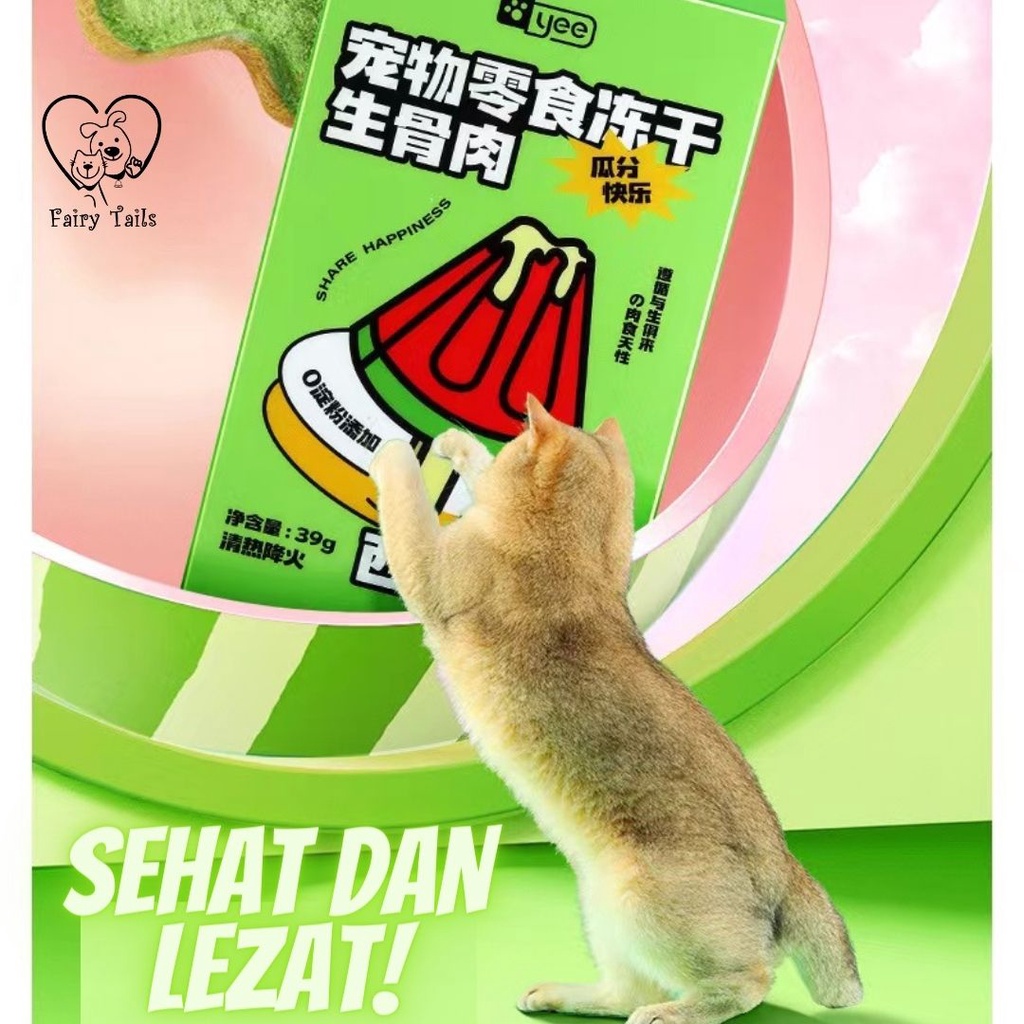 Freeze Dried Snack Cemilan Daging Beku Ayam dan Bebek Dengan Cranberry Bentuk Semangka Untuk Kucing / Freeze Dried Watermelon Ice Cream Shape for Cat