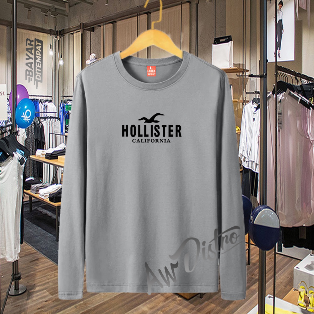 COD Baju Kaos Distro Holloster Text Hitam Premium Quality Lengan Panjang Kaos Tulisan Kaos Kata-Kata Kaos Sablon Big Size