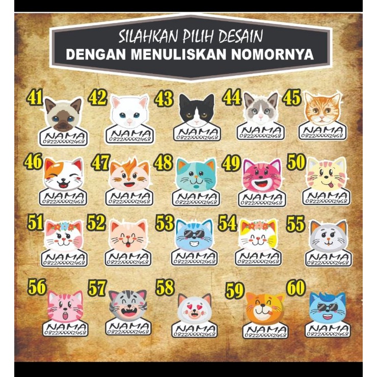 Name tag custom nama model kepala kucing (hanya nama saja)